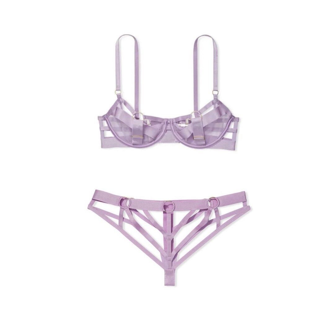 VICTORIA'S SECRET BOND GIRL STRAPPY CUTOUT‎ BRA & PANTIES SET SZ 38DD / XL